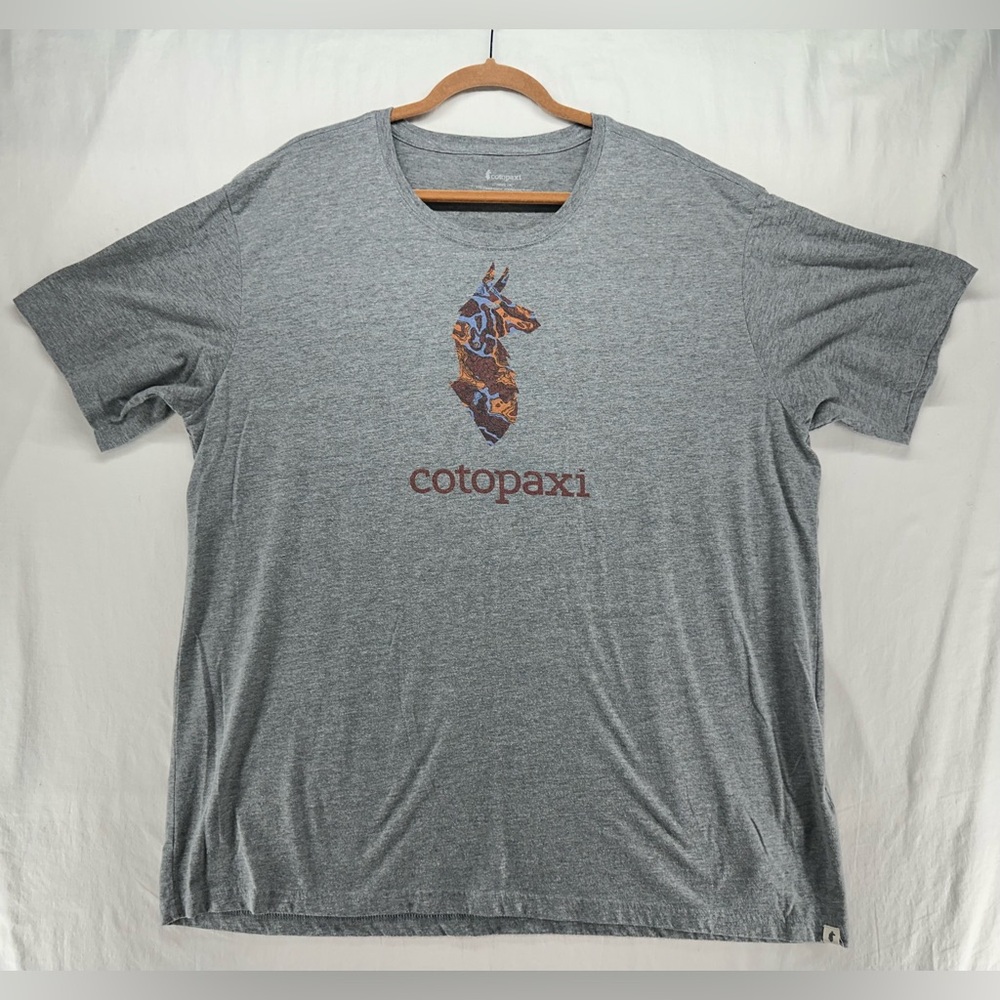cotopaxi Heather Gray Short Sleeve Tee with Multicolor Llama Motif